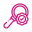 Quality Control Outline - pink_magnifying glass, checkmark, inspection, quality control, verification, audit, analysis, standard