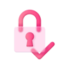 Pink Glass Icon Lock Secure Tick